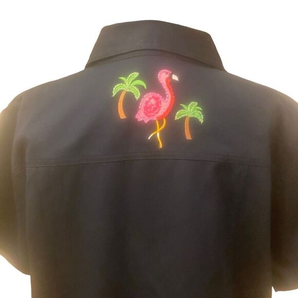 Quaker Factory Black‎ Lightweight Jacket with Embroidered Flamingos Sz L - Picture 9 of 14